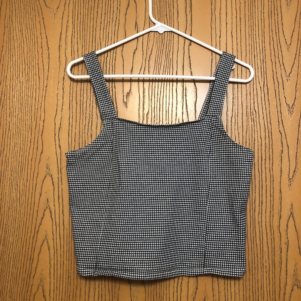 American Eagle Cropped square neck tank top white black Women’s size L